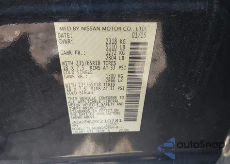 2015 Nissan Murano Sv из США, поврежденный, VIN 5N1AZ2MG2FN210281